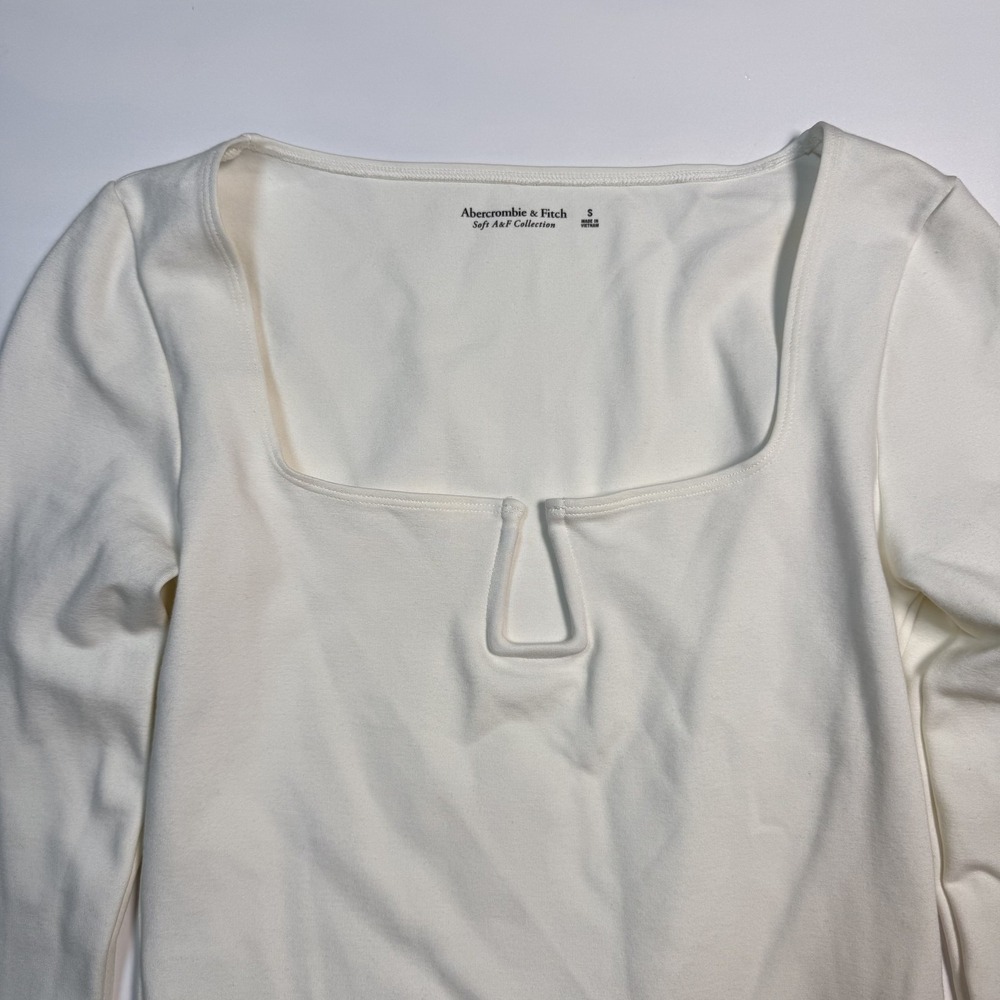 Abercrombie & Fitch White Square Neck Long Sleeve Bodysuit Small